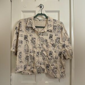 abercrombie & fitch linen blend button-up top